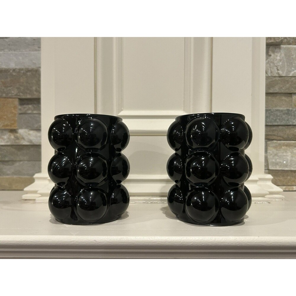 Ashland Set of 2 Black Glass Decorative Sculptures, Glossy Finish, 4" x 2.5"